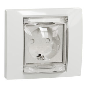 Розетка 1-а заземлювальним контактом, внутрішня з кришкою та шторками та рамкою ІР44 біла (C3)