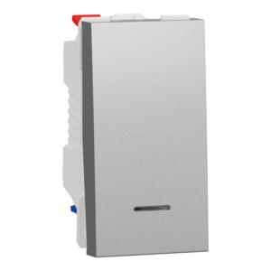 Вимикач 1-клавішний. внутрішній. прохідний. з підсвіткою. 1 мод. "UNICA NEW" алюміній