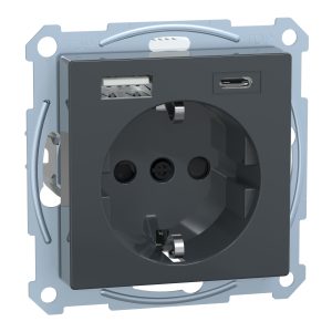 Розетка 1-а з заземлювальним контактом, внутрішня, з USB A+C 3A 16A "System M" антрацит