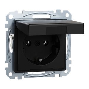 Механізм розетки SCHUKO з кришкою, Merten System M, матовий чорний