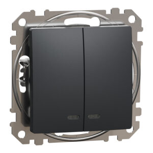 Вимикач 2-клавішний. внутрішній. з підсвіткою "Sedna Design" Чорний