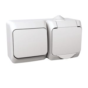 Розетка 1-а з заземлювальним контактом+Вимикач 1-кл. зовнішня. IP44 "Cedar Plus" біла (16А) (С1)