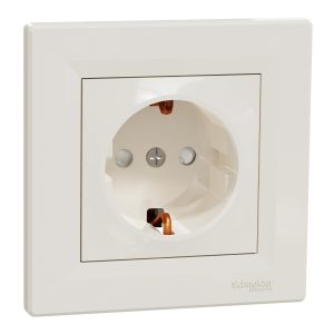 Розетка 1-а заземлювальним контактом, внутрішня зі шторками "ASFORA" слонова кістка (C1)