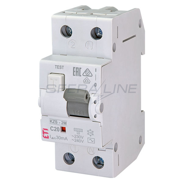 Диференціальний автоматичний вимикач KZS-2M, 1+N полюс, 20А, C, тип AC (10kA), ETI