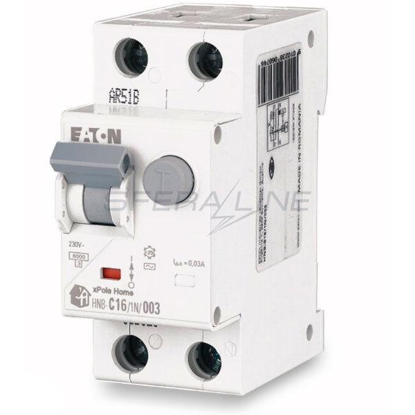Диференціальний автоматичний вимикач HNB, 1 + N полюс, 16А, C, тип AC, 6kA, Eaton