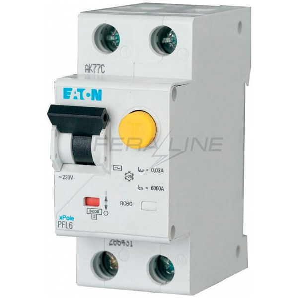 Диференціальний автоматичний вимикач PFL6, 1 + N полюс, 10А, C, тип AC, 6kA, Eaton