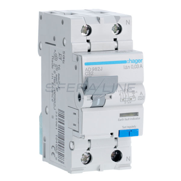 Диференційний автоматичний вимикач 1P+N 6kA C-32A 30mA тип A, Hager