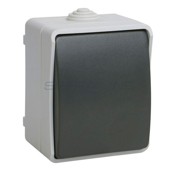 Вимикач кнопковий для відкритої установки IP54 Форс, колір - сірий/чорний